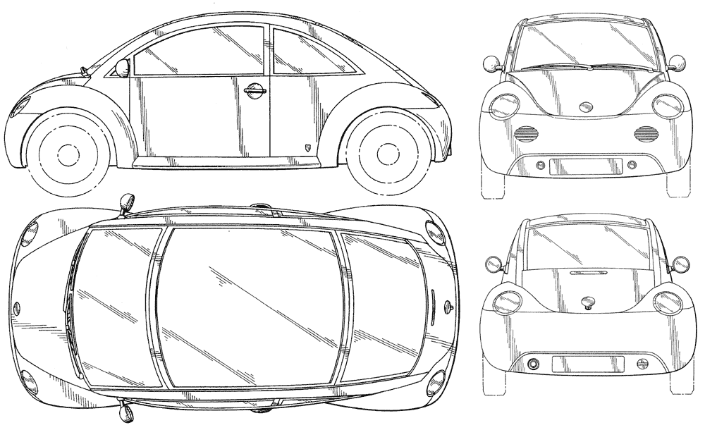 CAR blueprints - Volkswagen Beetle blueprints, vector ...